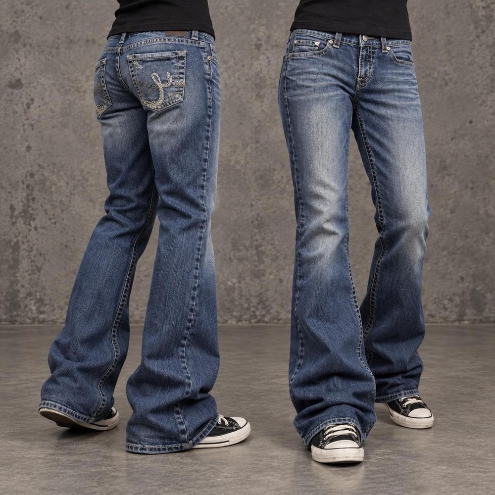 30x30 Faded Blue Bootcut Flare Jeans Women Y2K Vintage
